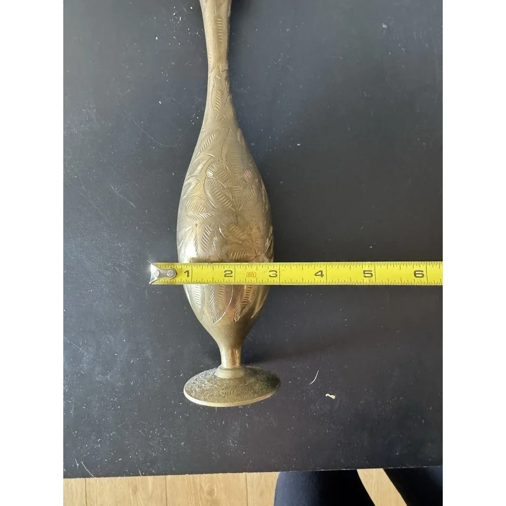 Vintage Inlaid Metal Table Flower Vase Home Decorative‎ Gold Color Copper India